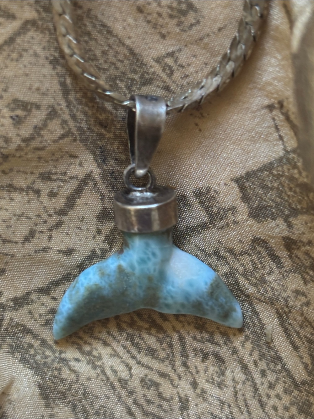 Rare Larimar carved Whale Tail Mermaid 925 Pendant Necklace